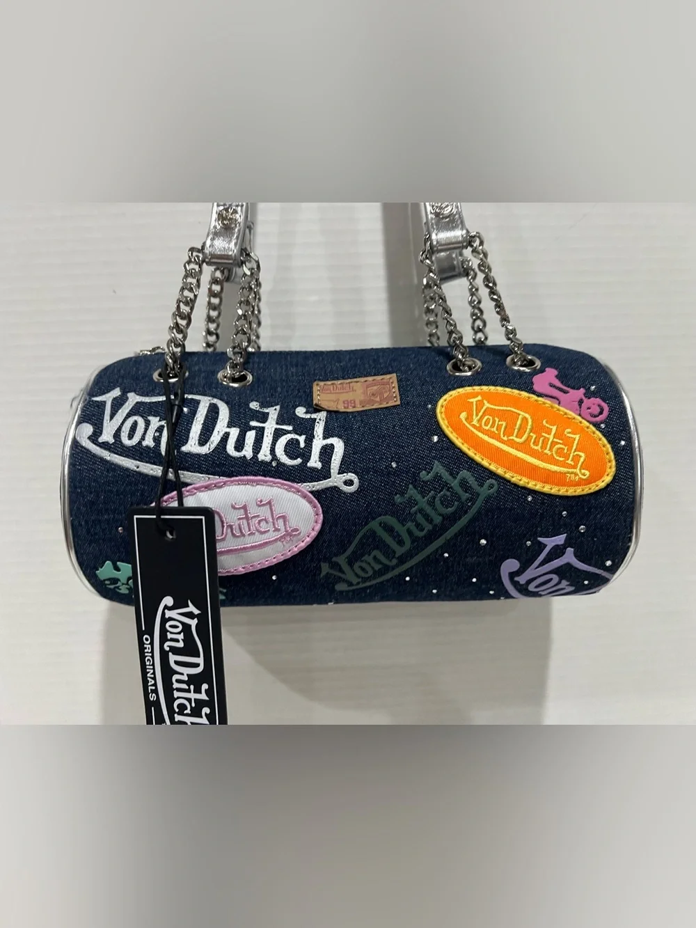 Von Dutch Indigo Denim Barrel Bag NEW!